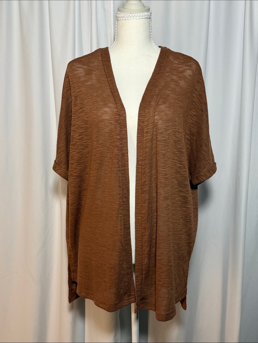 Relaxed Open-Front Brown Cardigan